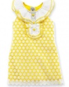 Mud Pie Baby Girls' Crochet Flower Dress, Yellow/White, 12-18 Months