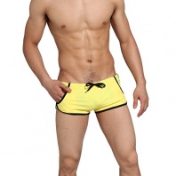 Koson-Man Men's Solid Swimwear Swimming Trunks (Yellow Black Size M)