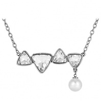 SunIfSnow Women Upright Handstand Triangle Single Pearl Necklace Silver
