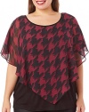 AGB Plus Houndstooth Print Poncho Top