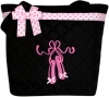 Girl's Quilted Dance Ballet Slippers Tote Bag w/ Pink Polka Dot Bow (Black)