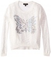 Jessica Simpson Big Girls' Eder Butterfly Embroidered Pullover, Ivory, Large