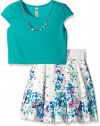 Beautees Little Girls 2 Pc. Solid/Prt Skirt Set, Turquoise, 12