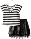 Beautees Big Girls' Striped Top and Laser Cut Skirt Set, Black, Medium