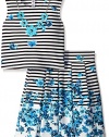 Beautees Little Girls 2 Piece Stripe Skirt Set, Blue, 10