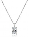 Platinum Plated Sterling Silver Emerald-Cut Cubic Zirconia Pendant Necklace, 18