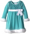 Bonnie Jean Little Girls' Sequin Bodice Santa Dress, Aqua, 3T