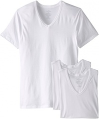 Calvin Klein Men's 3-Pack Cotton Classic Short Sleeve Slim Fit V-Neck T-Shirt, White, Medium