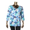 Karen Scott Womens Plus Printed 3/4 Sleeves Pullover Top