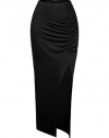 Doublju Women Stylish Comfortable Shirring Maxi Skirts with Side Slit