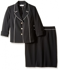 Tahari ASL Women's Crepe Skirt Suit with Piping