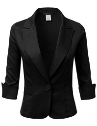 DRESSIS Women's Roll Up Sleeve Single Buttoned Blazer Jacket S to 3XL (12 Colors)