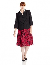 Le Suit Women's Plus-Size Three-Button Glazed Jacket and Skirt Two-Piece Suit Set