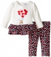Hartstrings Baby-Girls Newborn Heart and Bear Knit Tunic and Printed Legging Set, Navy Print, 6-9 Months