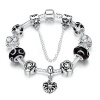Gorgeous Jewelry DIY Diamond Accented Rose Flower Silver Heart Pendant Black Crystal Beaded Bracelet