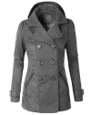 BEKTOME Womens Double Breasted Pea Coat Jacket with Hood