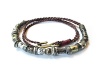 Trendy Men and Women Handmade Leather Espresso Coffee Jewelry Wrap Bracelet Anklet Necklace With Charms