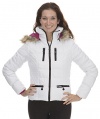 (8087) Dollhouse Faux Down 6 Ounce Quilted Jacket in White Size: 1X