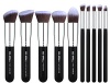 BS-MALL(TM) Makeup Brush Set Premium Synthetic Kabuki Makeup Brush Set Cosmetics Foundation Blending Blush Eyeliner Face Powder Lip Brush Makeup Brush Kit(10pcs, Silver Black)