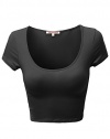 Awesome21 Women's Basic Scoop Neck Slim Fit Short Sleeve Crop Tops