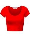 Simlu Womens Basic Short Cap Sleeve Cotton Round Crew Neck Short Crop Top Shirt