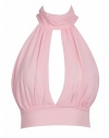 PERSUN Women's Pink Plunge High Neck Lace Backless Bikini Crop Top