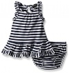 Nautica Baby Drop Waist Stripe Dress with Ruffle Details, Navy, 12 Months