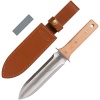 Hori Hori Garden Knife with Extra Sharp Stainless Steel Blade and Thick Leather Sheath - in Gift Box with a Free Sharpening Whetstone. These knives make great gifts for Gardeners and Campers.