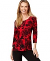 Jm Collection by Macy's Plus Size Three-Quarter-Sleeve Printed Top