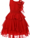 Flower Girl Dress Zig-Zag Chiffon Dress with Bow on Shoulder for Big Girl Red 10 K63.94K