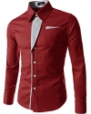 N320 TheLees Mens Casual Long Sleeve Stripe Patched Fitted Dress Shirts