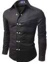 Doublju Men's Long Sleeve Double Button Casual Dress Shirt, Black