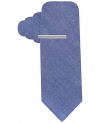 Alfani Red Men's Chambray Solid Skinny Neck Tie With Tie Clip Set