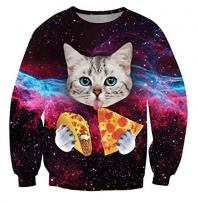 KINGDESON Women's 3D Funny Cat Print Round Neck Sweater Hoodie Sweatershirt