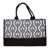 Carolina Sweethearts Damask Open Tote Bag Large Black and White With Tie Closure
