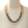 Three Row Bead and Pearl Necklace and Earring Set (Grey Plated)