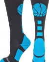 Basketball Logo Crew Socks (Black/Electric Blue, Large)
