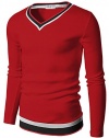Doublju Mens V-Neck Sweater Pull-over with Tipping