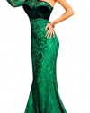 TomYork Green Velvet Insert One Shoulder Lace Mermaid Party Dress