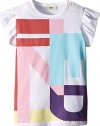 Fendi Kids Baby Girl's Ruffle Sleeve Top w/ Graphic Logo Design (Infant) White T-Shirt 12 Months