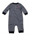 Ralph Lauren Baby Boys' Striped Cotton Henley Coverall Bodysuit Long Sleeve (6 Months, French Navy Multi)