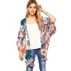 Sunward Flower Chiffon Shawl Kimono Cardigan Coats Jackets Cover up Blouse Tops (S, Multi-color)