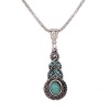 HAPPY World Tibetan Silver Warp Green Crystal Round Turquoise Pendant Chain Necklace Women