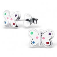 Tiny Cute White Butterfly Earrings Studs Little Girls Children Sterling Silver 925 (E19892)