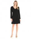 James & Erin Women's Laced Front Blouson Sleeve Flare Dress, Black, X-Small