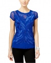 INC International Concepts Women's Short-sleeve Embroidered Blouse (X-Large, Goddess Blue)