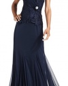 Patra Navy Women's Petite Popover Lace Ball Gown Blue 14P