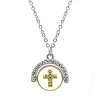 Inspirational Chain Pendant Necklace, 'Faith' - Gold & Silver Two-Toned Flip Charm With Crystal Cross