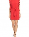 Michael Michael Kors Women's Belted Ruffled-Sleeve Sheath Dress (Large, Red Blaze)