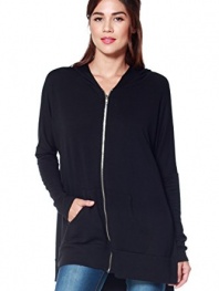 A+D Womens Casual Light Oversized Zip Hoodie Sweatshirt Jacket w/ Side Slits